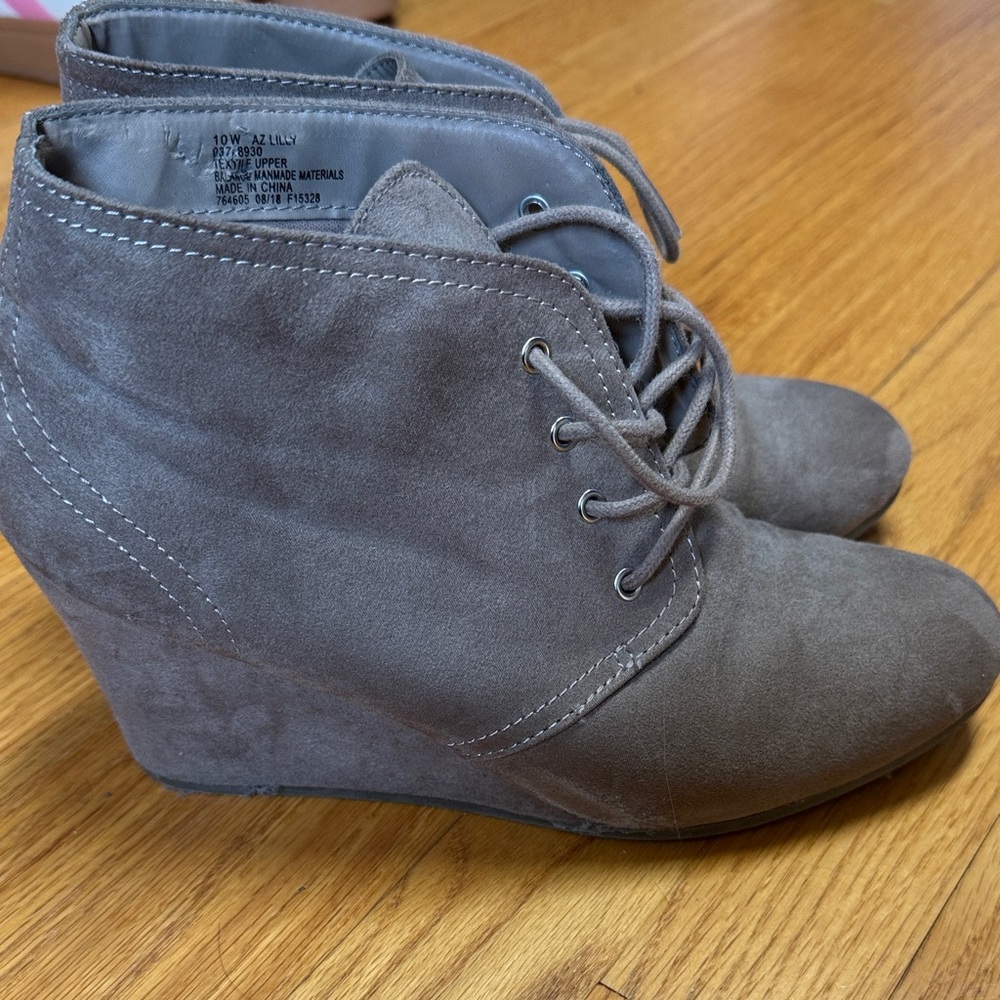 Toms Taupe Suede Lace-Up Wedge Ankle Boots